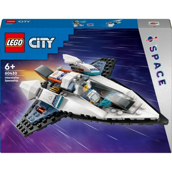 LEGO CITY Ein interstellares Raumschiff mit ausklappbaren Haupttriebwerken, einer Spielzeugbatterie für einen schnellen Start und einer Drohne, die sich in einen Jetpack für eine Minifigur der Raumfahrer verwandelt.