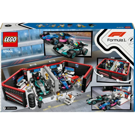 LEGO CITY F1® Garage mit startklaren Rennwagen von Mercedes-AMG und Alpine.