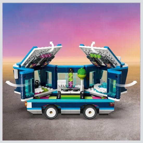 LEGO Me the Bad 4 75581 Mimoni und ihr musikalischer Partybus – kreatives Bauset mit einem aufklappbaren Bus, Party-Equipment und 4 Mimoni-Figuren, inklusive Mega Mimoni Gus.
