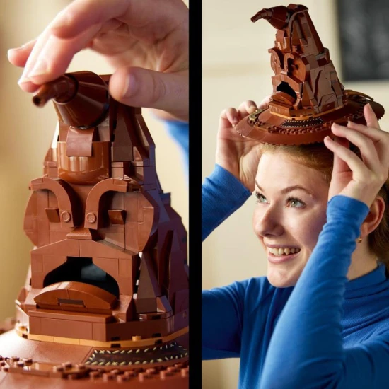„LEGO Harry Potter Sprechender Sprechender Hut – Harry Potter Minifigur und Hut auf Ständer