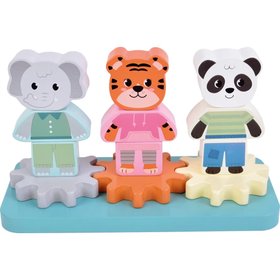 Dschungelfreunde Stapelspiel – Elefant, Tiger, Panda, hölzernes Lernspielzeug für Kinder
