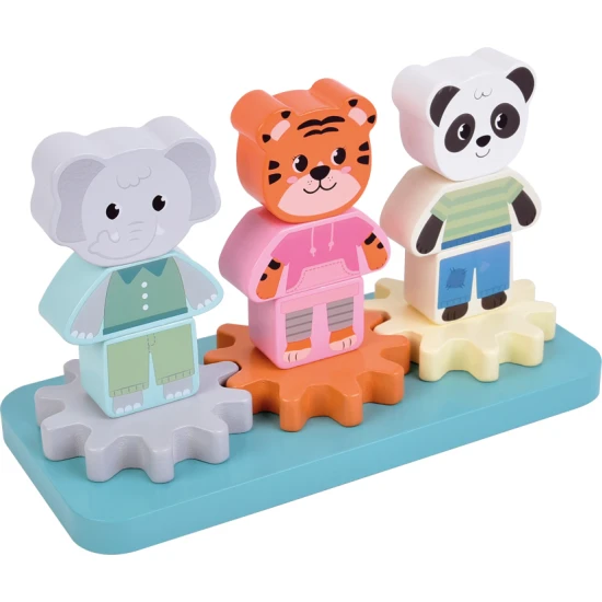 Dschungelfreunde Stapelspiel – Elefant, Tiger, Panda, hölzernes Lernspielzeug für Kinder