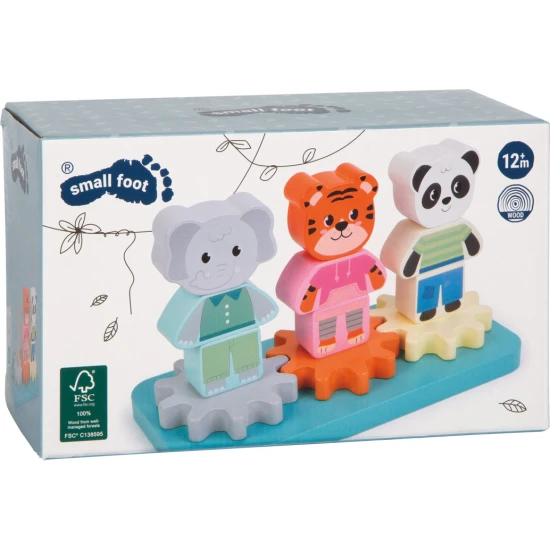 Dschungelfreunde Stapelspiel – Elefant, Tiger, Panda, hölzernes Lernspielzeug für Kinder