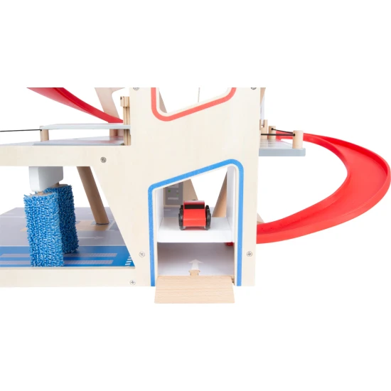 Dreistöckige Garage mit Magnetelementen für kleine Rennfahrer.