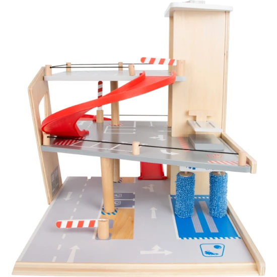 Dreistöckige Garage mit Magnetelementen für kleine Rennfahrer.