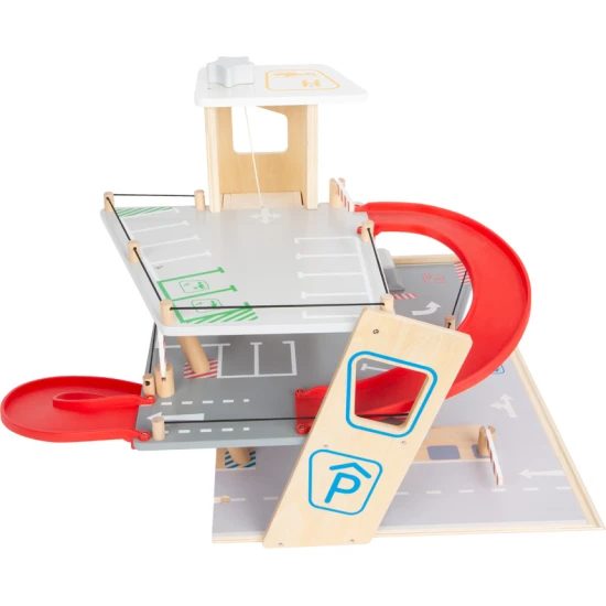 Dreistöckige Garage mit Magnetelementen für kleine Rennfahrer.