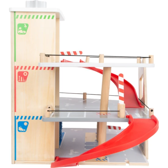 Dreistöckige Garage mit Magnetelementen für kleine Rennfahrer.