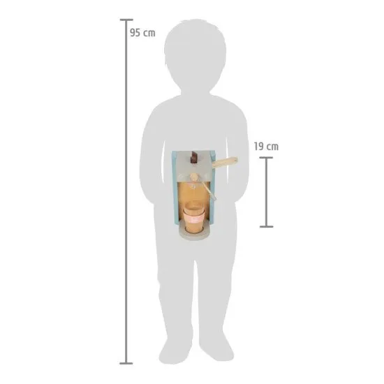 Leckere Kaffeemaschine aus Holz mit Zubehör für kleine Baristas.