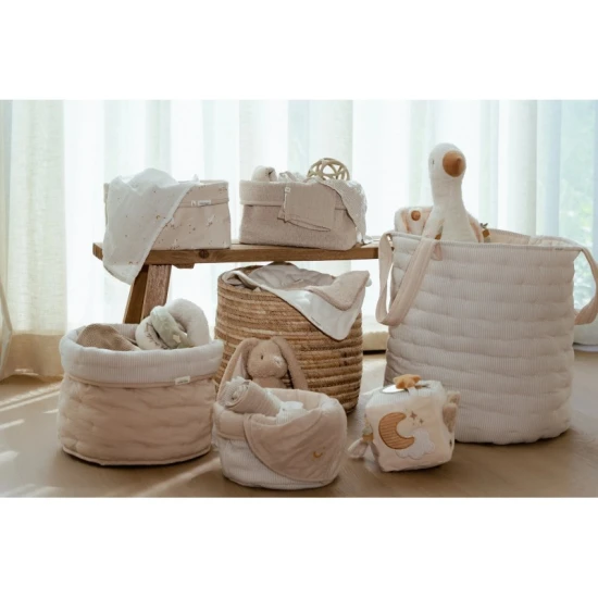 Little Dutch Textilkorb wendbar extra groß Pure Soft Beige Stripe