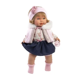 Llorens Puppe mit Geräuschen und weichem Körper Carla im Jeansrock-Outfit 42 cm