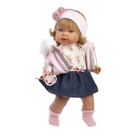 Llorens Puppe mit Geräuschen und weichem Körper Carla im Jeansrock-Outfit 42 cm