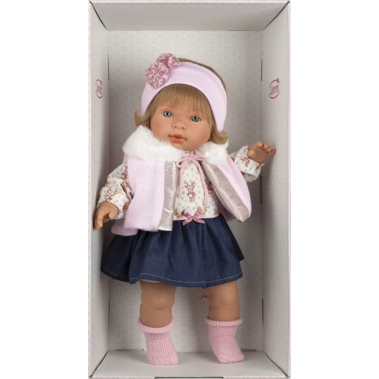 Llorens Puppe mit Geräuschen und weichem Körper Carla im Jeansrock-Outfit 42 cm