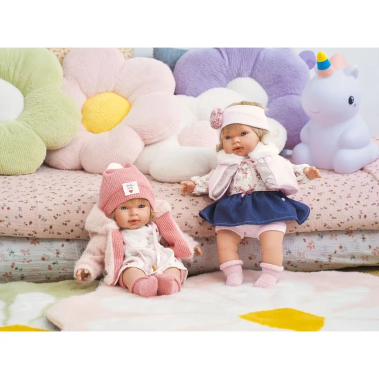 Llorens Puppe mit Geräuschen und weichem Körper Carla im Jeansrock-Outfit 42 cm