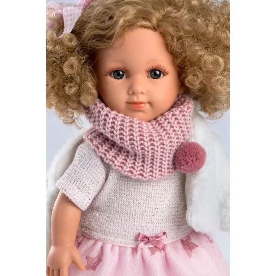 Handgefertigte Puppe mit weichem Stoffkörper und langen Haaren, 35 cm, geeignet für Kinder ab 3 Jahren.