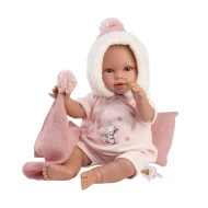 Llorens Babypuppe mit Geräuschen und weichem Körper im rosa Overall mit Kapuze 38 cm