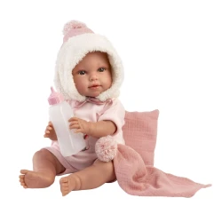 Llorens Babypuppe mit Geräuschen und weichem Körper im rosa Overall mit Kapuze 38 cm Llorens Babypuppe mit Geräuschen und weichem Körper im rosa Overall mit Kapuze 38 cm