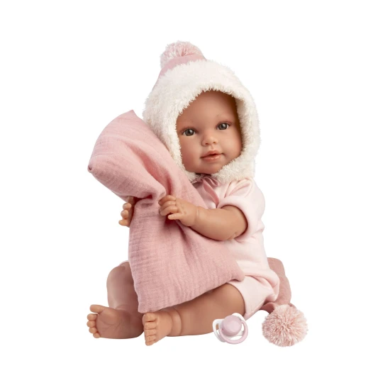 Llorens Babypuppe mit Geräuschen und weichem Körper im rosa Overall mit Kapuze 38 cm Llorens Babypuppe mit Geräuschen und weichem Körper im rosa Overall mit Kapuze 38 cm