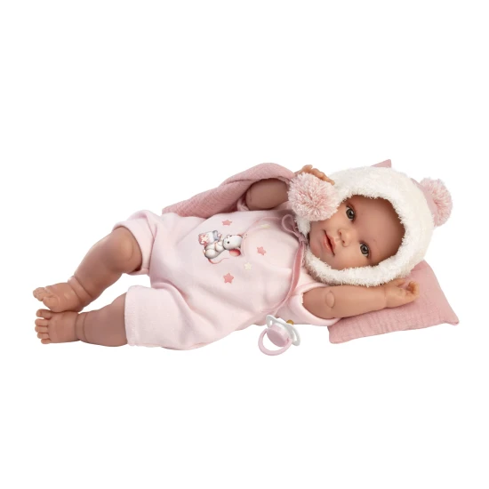 Llorens Babypuppe mit Geräuschen und weichem Körper im rosa Overall mit Kapuze 38 cm Llorens Babypuppe mit Geräuschen und weichem Körper im rosa Overall mit Kapuze 38 cm