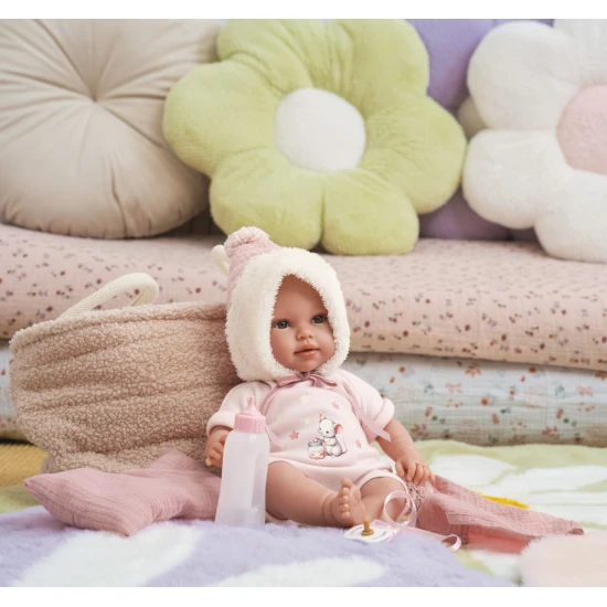 Llorens Babypuppe mit Geräuschen und weichem Körper im rosa Overall mit Kapuze 38 cm Llorens Babypuppe mit Geräuschen und weichem Körper im rosa Overall mit Kapuze 38 cm