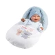 Llorens Babypuppe mit Geräuschen und weichem Körper im blauen Koala-Schlafsack 38 cm