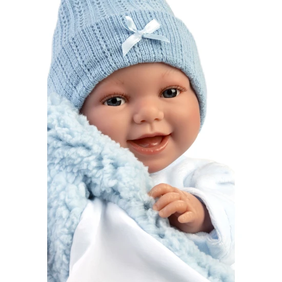 Llorens Babypuppe mit Geräuschen und weichem Körper im blauen Koala-Schlafsack 38 cm