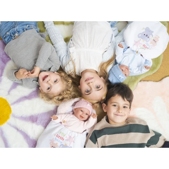 Llorens Babypuppe mit Geräuschen und weichem Körper im blauen Koala-Schlafsack 38 cm