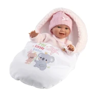 Llorens Babypuppe mit Geräuschen und weichem Körper im rosa Koala-Schlafsack 38 cm
