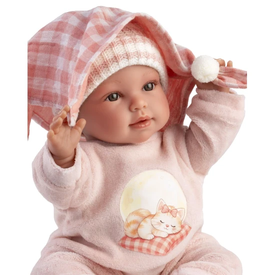 Llorens Babypuppe mit Geräuschen und weichem Körper im rosa Overall mit Karodecke 38 cm