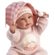 Llorens Babypuppe mit Geräuschen und weichem Körper im rosa Overall mit Karodecke 38 cm