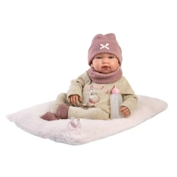 Llorens Babypuppe mit Geräuschen und weichem Körper mit Katzenohren-Mütze 44 cm