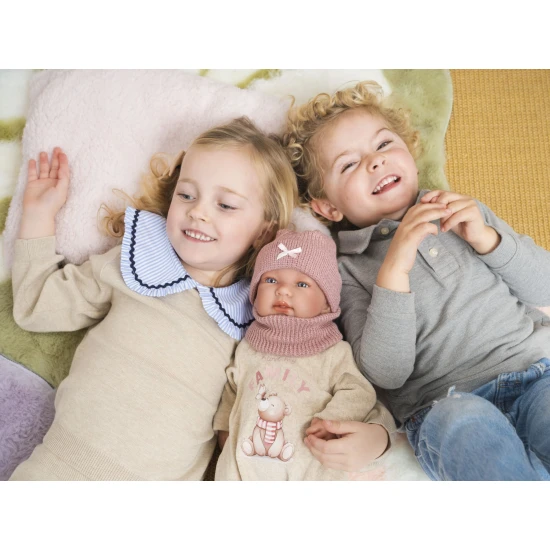 Llorens Babypuppe mit Geräuschen und weichem Körper mit Katzenohren-Mütze 44 cm