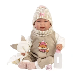 Llorens Babypuppe mit Geräuschen und weichem Körper mit Fuchsmotiv 44 cm