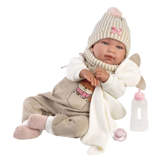 Llorens Babypuppe mit Geräuschen und weichem Körper mit Fuchsmotiv 44 cm