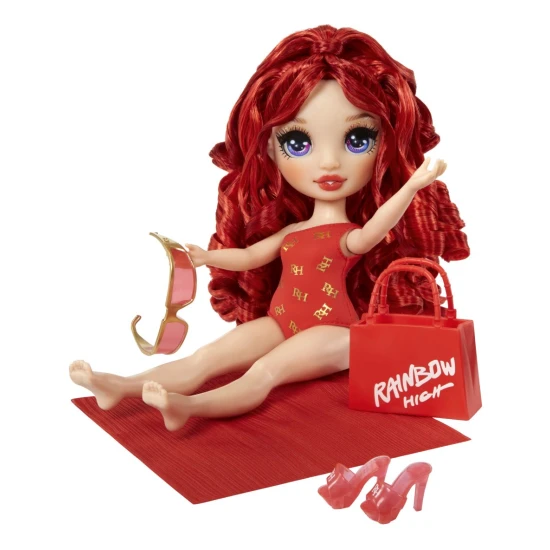 Fashion Puppe im Badeanzug mit Accessoires und kämmbaren Haaren – Sommerliche Regenbogenkollektion