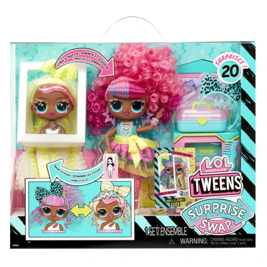 L.O.L. Surprise Swap Tweens Cora Puppe mit Mini-Frisierkopf und Haar-Accessoires, 16,5 cm hoch