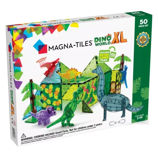 Dino World XL Magnet-Set mit Dinosauriern und Bäumen.