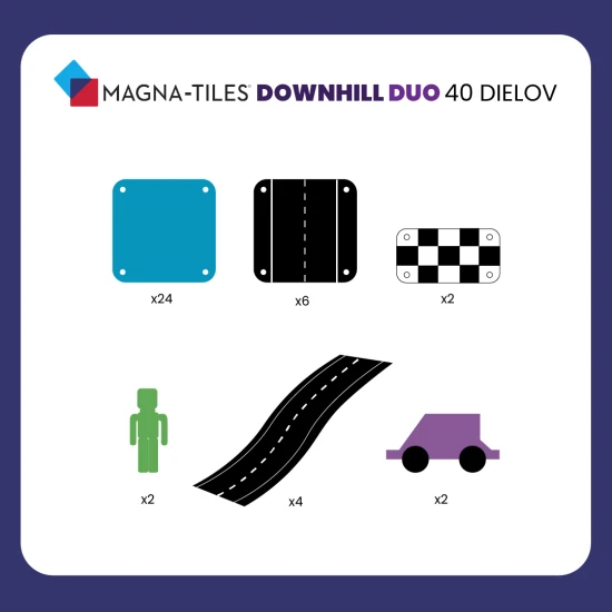 Magnetischer Bausatz Downhill Duo 40-teilig. Ein tolles Geschenk für Kinder, die Autos lieben.