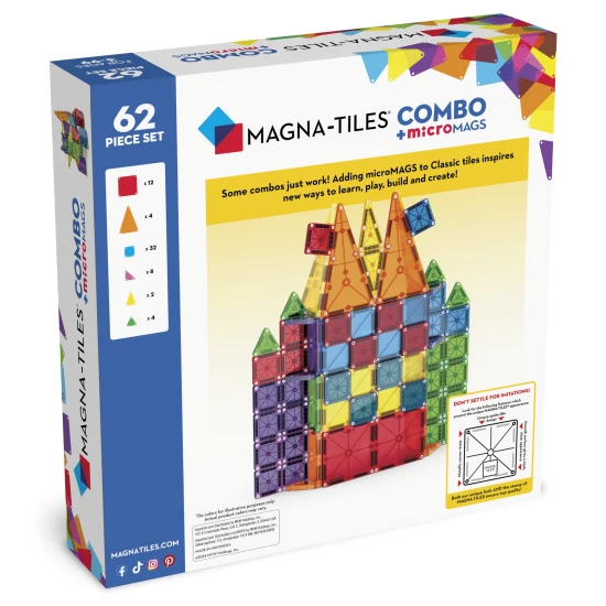 Das MAGNA-TILES-Bauset kombiniert große und kleine Teile.