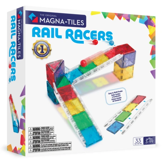MAGNA-TILES Rail Racers Magnetisches Bauset – 33-teilige Kugelbahn mit Schienen für Kinder