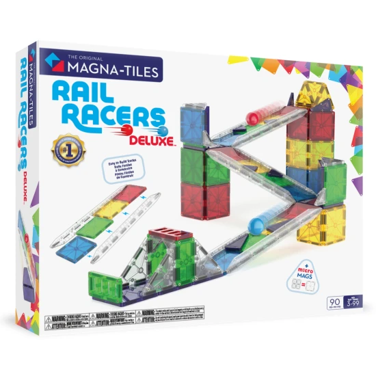 MAGNA-TILES Rail Racers Deluxe Magnetbausatz – Kinderrennstrecke mit Kugeln, Schienen und Rampen