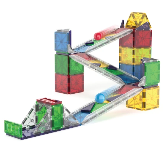 MAGNA-TILES Rail Racers Deluxe Magnetbausatz – Kinderrennstrecke mit Kugeln, Schienen und Rampen
