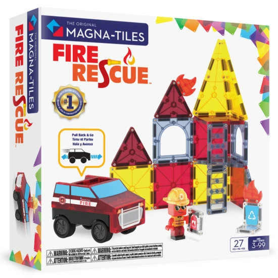 MAGNA-TILES Feuerwehr-Magnetbausatz – Kinder-Feuerwehrauto, Feuerwehrfigur und Feuerelemente