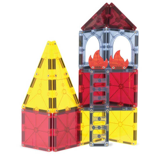 MAGNA-TILES Feuerwehr-Magnetbausatz – Kinder-Feuerwehrauto, Feuerwehrfigur und Feuerelemente