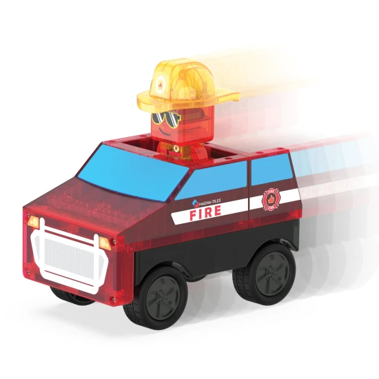 MAGNA-TILES Feuerwehr-Magnetbausatz – Kinder-Feuerwehrauto, Feuerwehrfigur und Feuerelemente