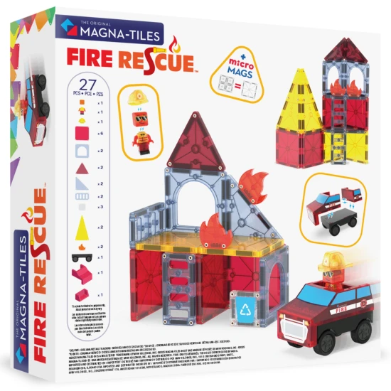MAGNA-TILES Feuerwehr-Magnetbausatz – Kinder-Feuerwehrauto, Feuerwehrfigur und Feuerelemente
