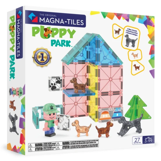 MAGNA-TILES Puppy Park Magnetisches Bauset – Kinderbauset mit Welpen, Pool und Auslauf