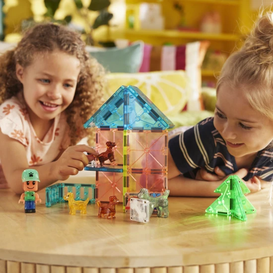 MAGNA-TILES Puppy Park Magnetisches Bauset – Kinderbauset mit Welpen, Pool und Auslauf