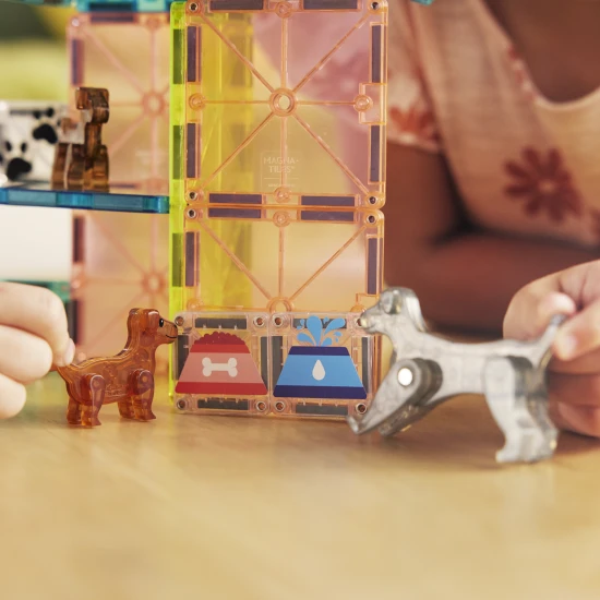 MAGNA-TILES Puppy Park Magnetisches Bauset – Kinderbauset mit Welpen, Pool und Auslauf