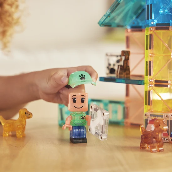 MAGNA-TILES Puppy Park Magnetisches Bauset – Kinderbauset mit Welpen, Pool und Auslauf