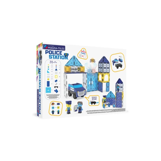 MAGNA-TILES® Polizeistation Magnet-Bausatz – Kinder-Polizeistation mit Lichtern und Figuren